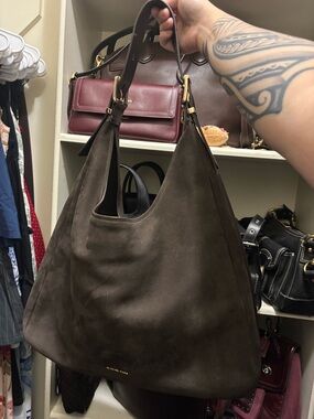 Michael Kors Dark Brown Suede Hobo Shoulder Bag
